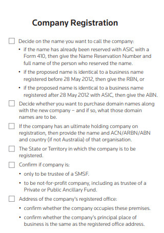 Company Registration Checklist