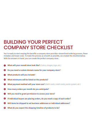 Company Store Checklist