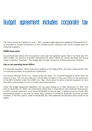 Corporate Budget Agreement
