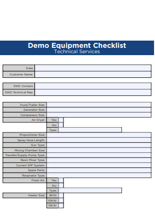 Demo Equipment Checklist