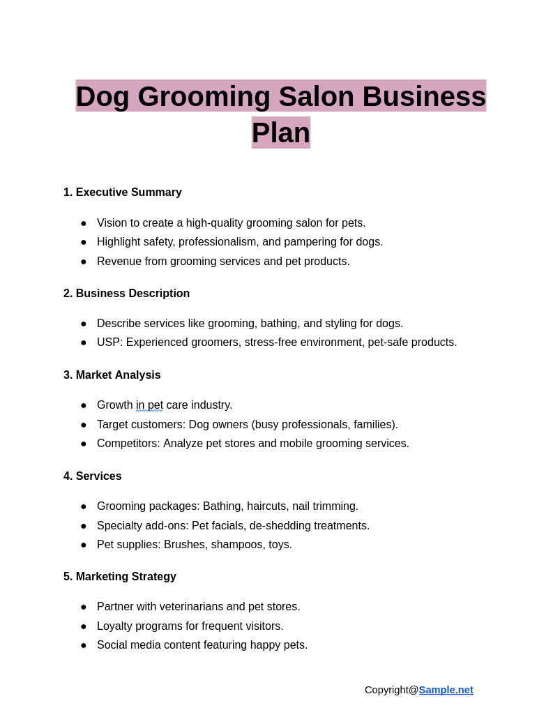 Dog Grooming Salon Business Plan Google Docs 01 16 2025 04 53 PM