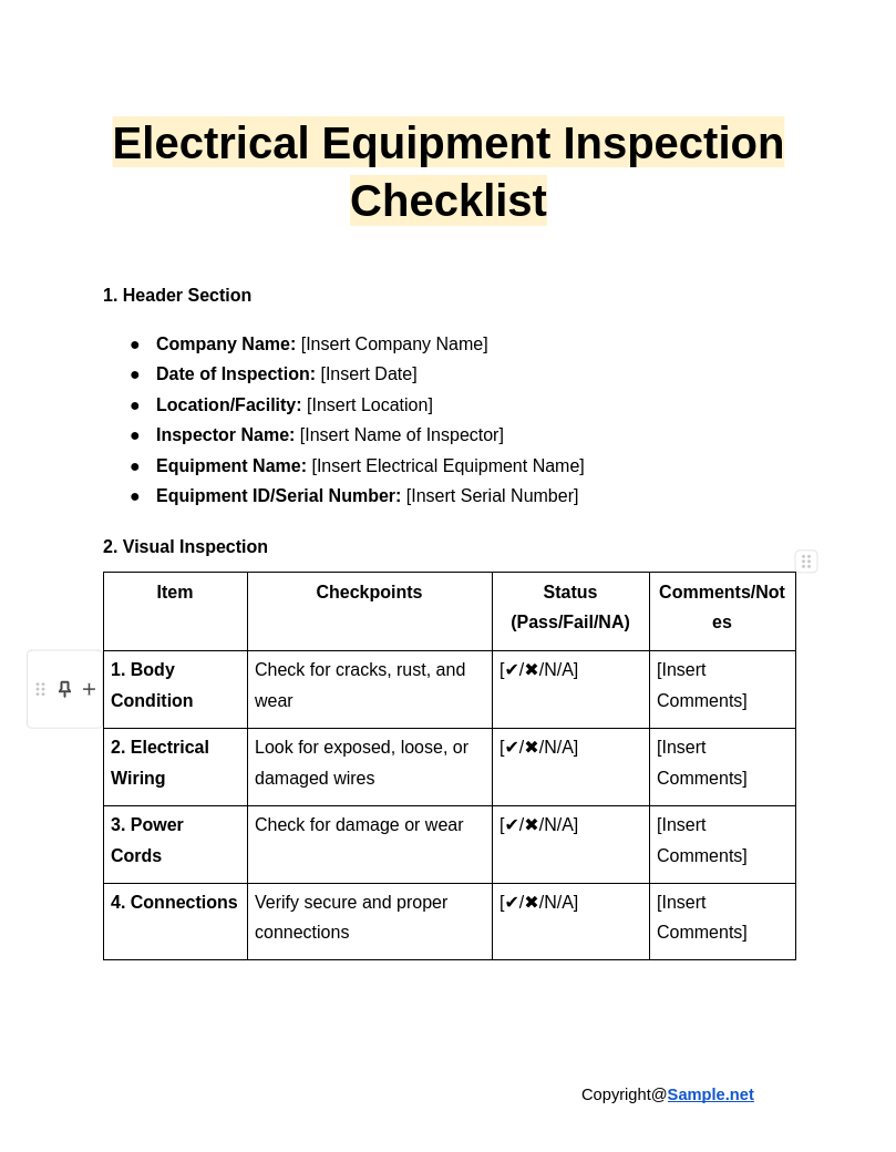 Electrical Equipment Inspection Checklist Google Docs 12 13 2024 04 32 PM