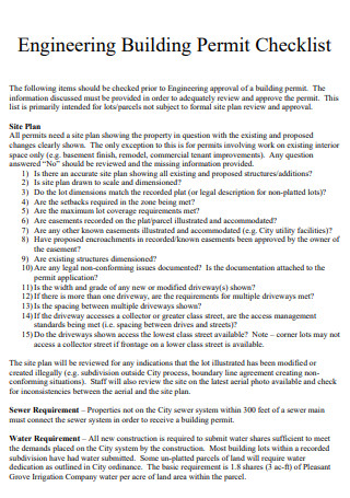 Engineering Building Permit Checklist