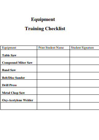 Equipment Training Checklist