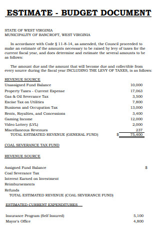 Estimate Budget Document