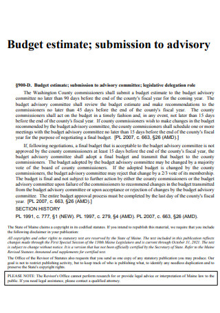 Estimate Budget Submission