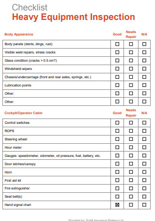 Heavy Equipment Inspection Checklist