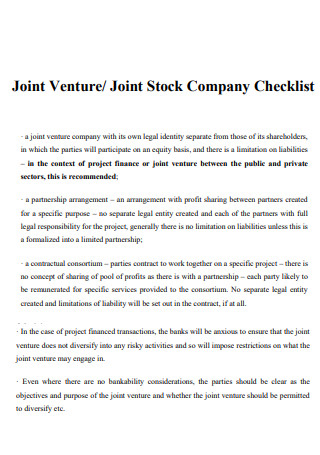 Joint Stock Company Checklist