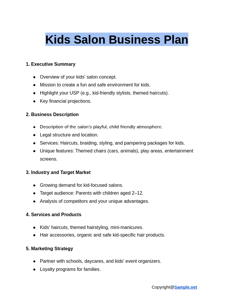 Kids Salon Business Plan Google Docs 01 16 2025 04 51 PM