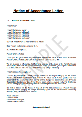 Letter Notice of Acceptance