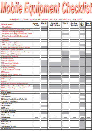 Mobile Equipment Checklist