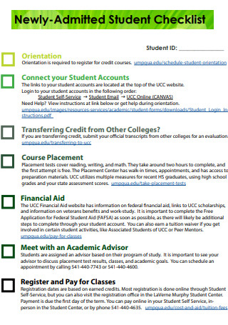 Newly Admitted Student Checklist