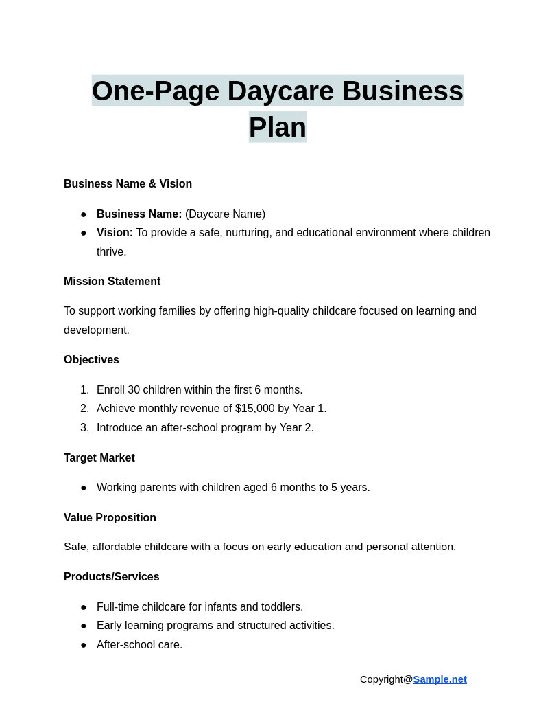 One Page Daycare Business Plan Google Docs 01 16 2025 04 57 PM