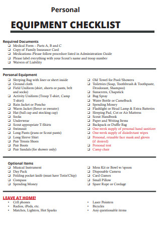 Personal Equipment Checklist