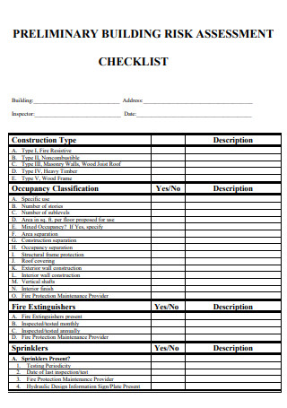 Preliminary Building Risk Assessment Checklist