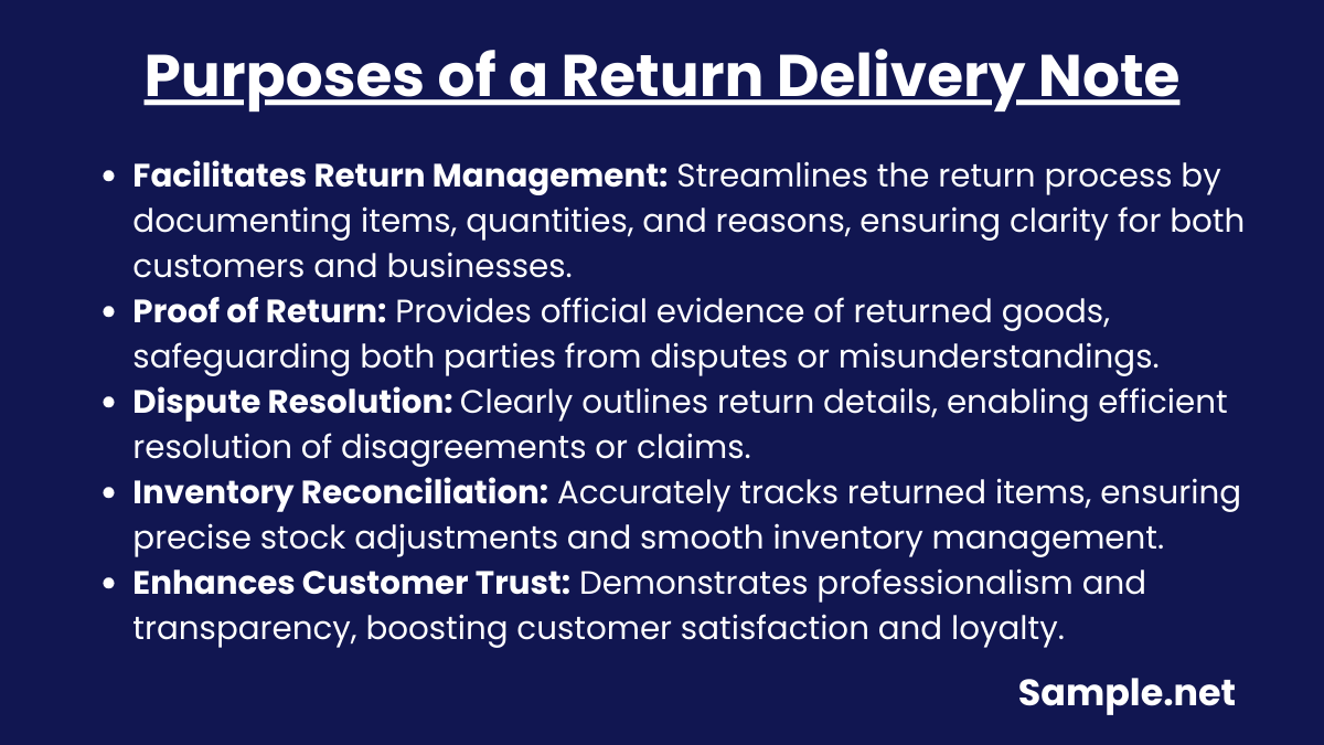 Purposes of a Return Delivery Notes