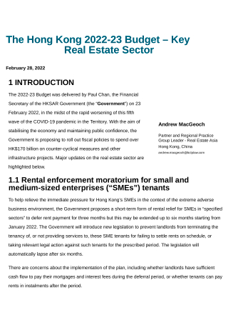 Real Estate Sector Budget