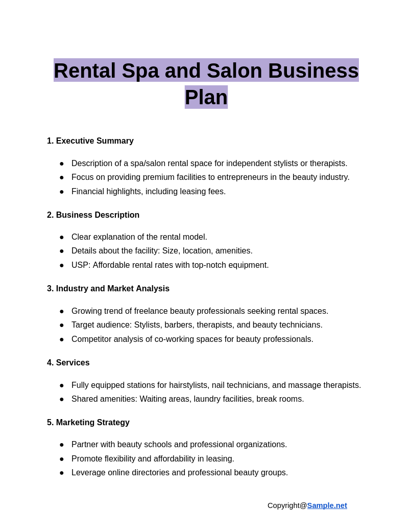 Rental Spa and Salon Business Plan Google Docs 01 16 2025 04 51 PM