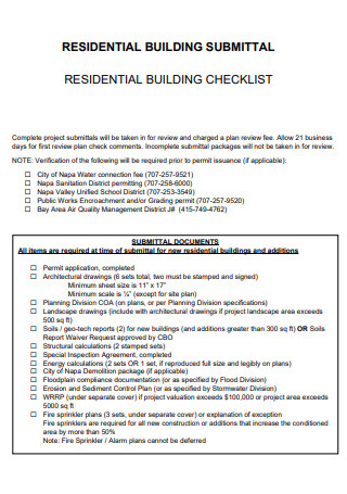 Residential Building Submittal Checklist