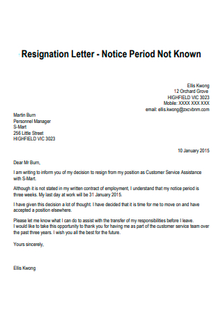 Resignation Letter Notice
