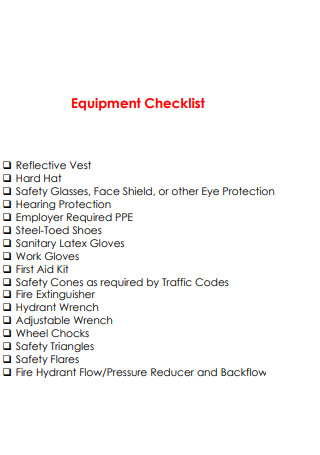 Sample Equipment Checklist
