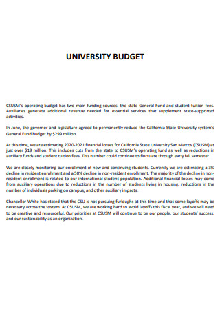 Sample University Budget