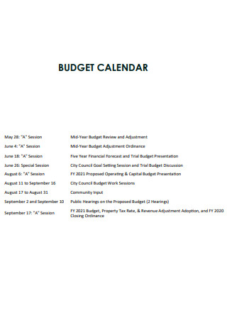 Standard Budget Calendar