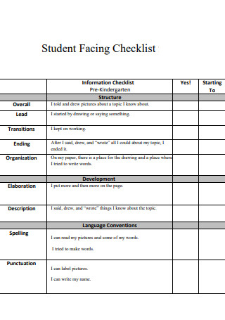 Student Facing Checklist