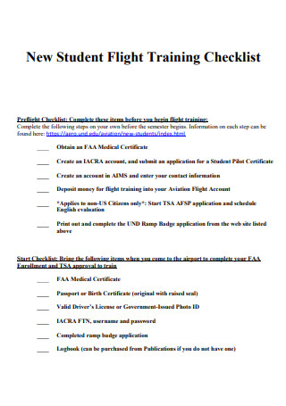 Student Flight Training Checklist