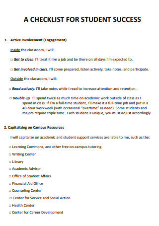 Student Success Checklist