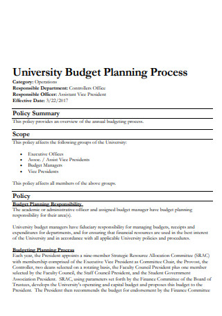 University Budget Planning Process