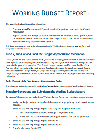 Working Budget Report