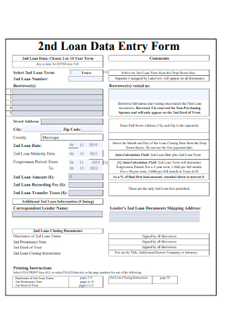 2nd Loan Data Entry Form