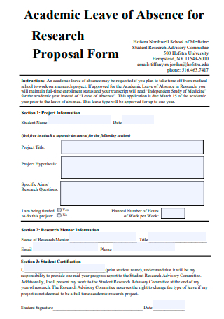 Academic Leave of Absence For Research Proposal Form
