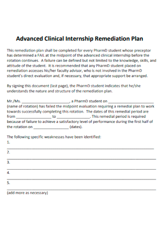 Advanced Clinical Internship Remediation Plan