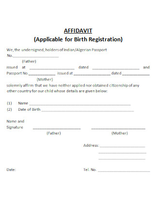 Affidavit Applicable for Birth Registration