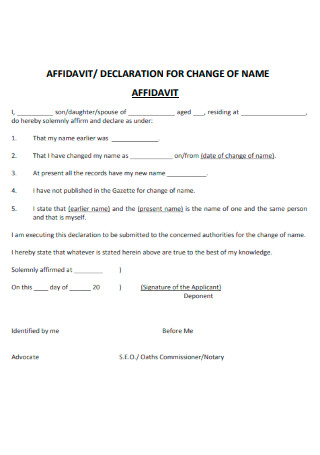 Affidavit Declaration for Change of Name