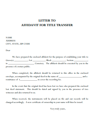Affidavit For Title Transfer Letter