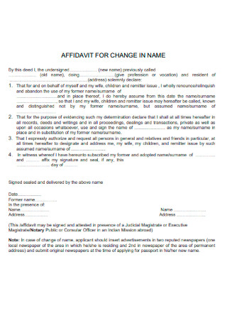 Affidavit for Change in Name Form
