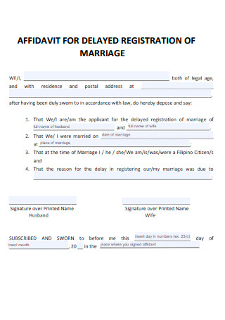 Affidavit for Delayed Registration of Marriage