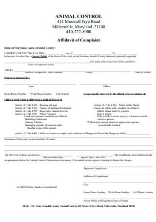 Affidavit of Complaint in PDF
