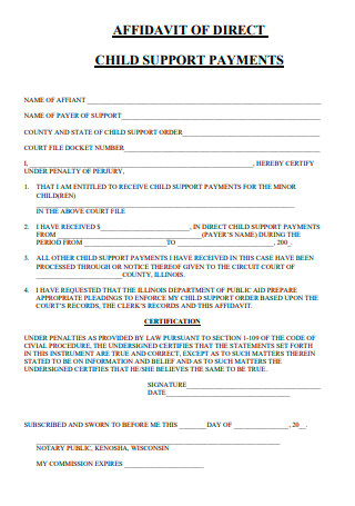 Affidavit of Direct Child Support Payment