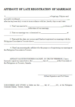 Affidavit of Late Registration of Marriage