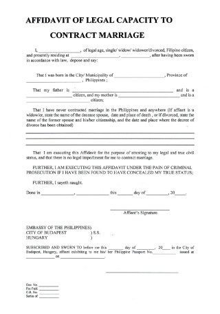 Affidavit of Legal Capacity to Contract Marriage
