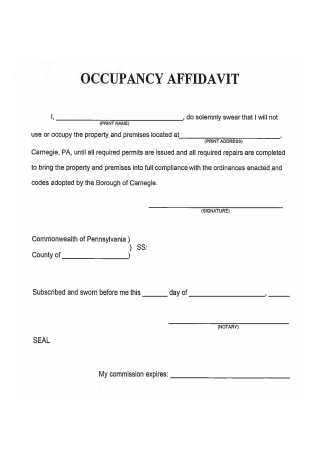 Affidavit of Occupancy in PDF