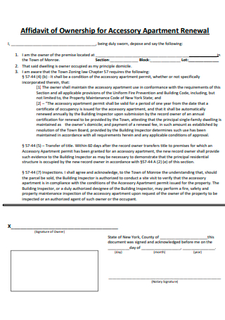 Affidavit of Ownership for Accessory Apartment Renewal
