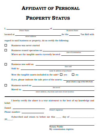 Affidavit of Personal Property Status