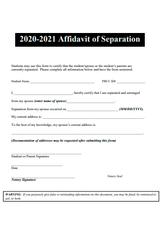 Affidavit of Separation Template