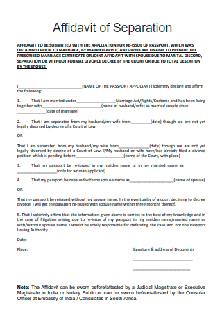 Affidavit of Separation in PDF
