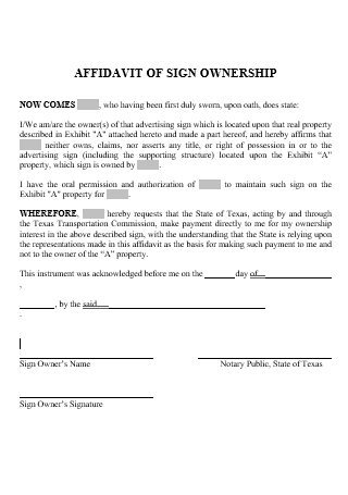 Affidavit of Sign Ownership